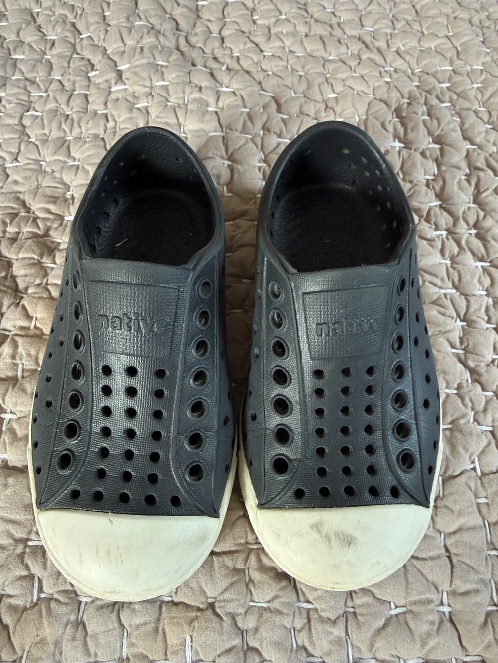 Native Kids Black Slip-On Water Shoes with Cream Toe